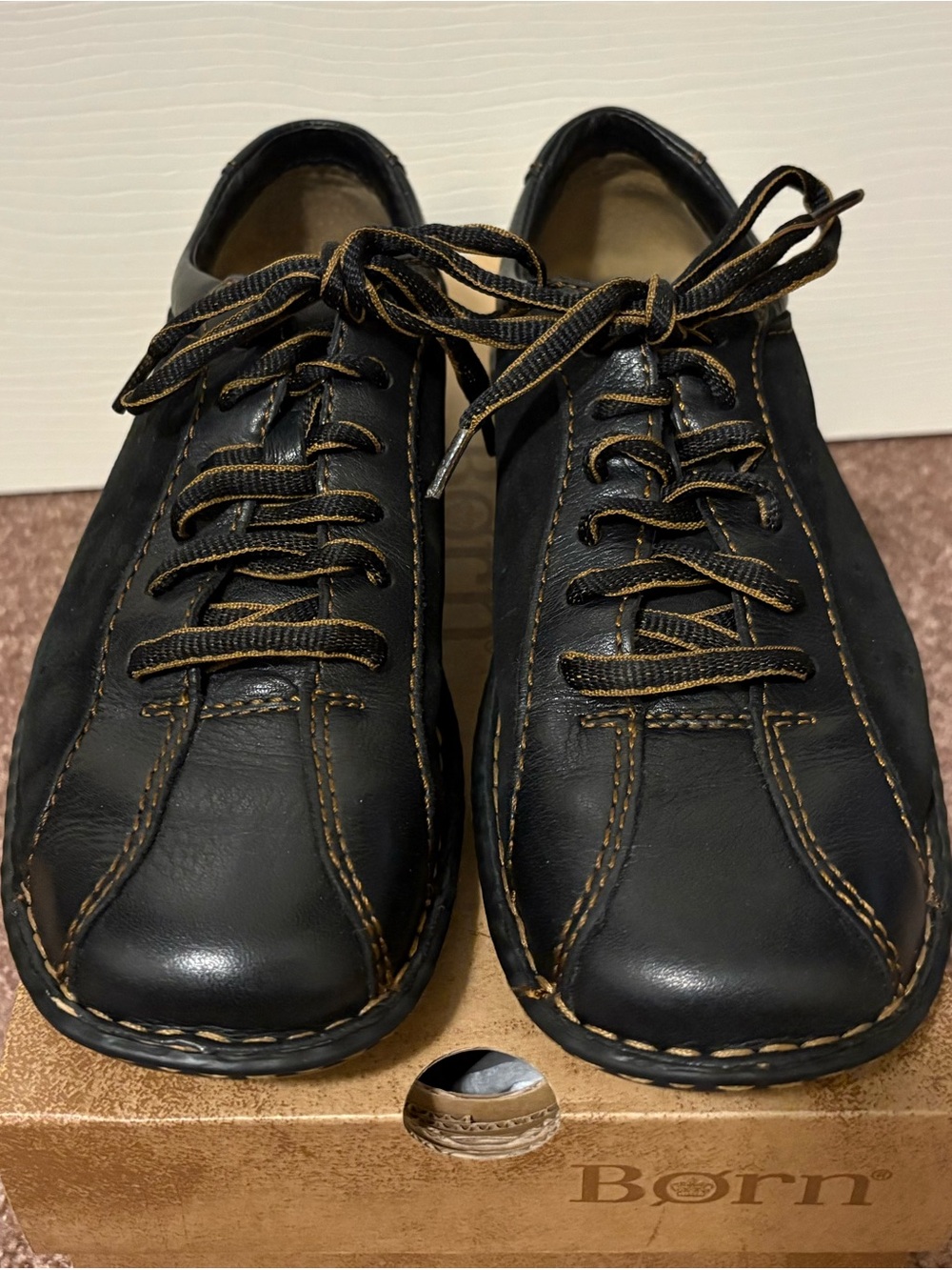 Born Taisen Black Leather and Suede Lace-Up Oxfords